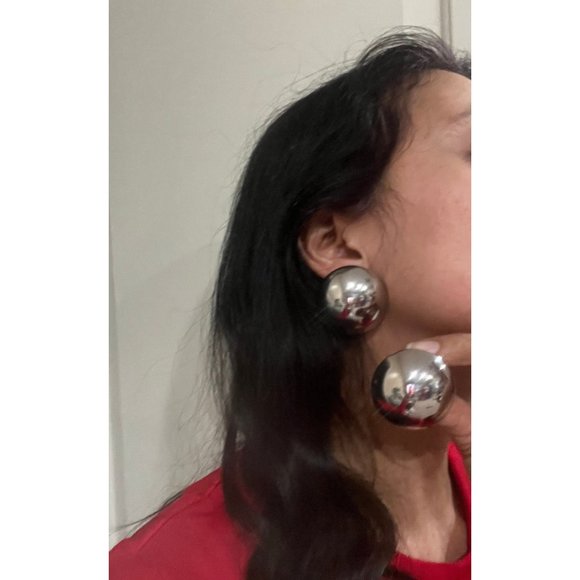 Big Silver stud earrings dome statement bold  studs large  round chunky mirror - Picture 7 of 8